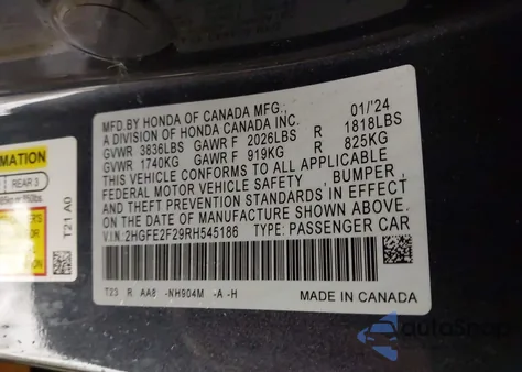 2024 Honda Civic Lx from USA, damaged, VIN 2HGFE2F29RH545186